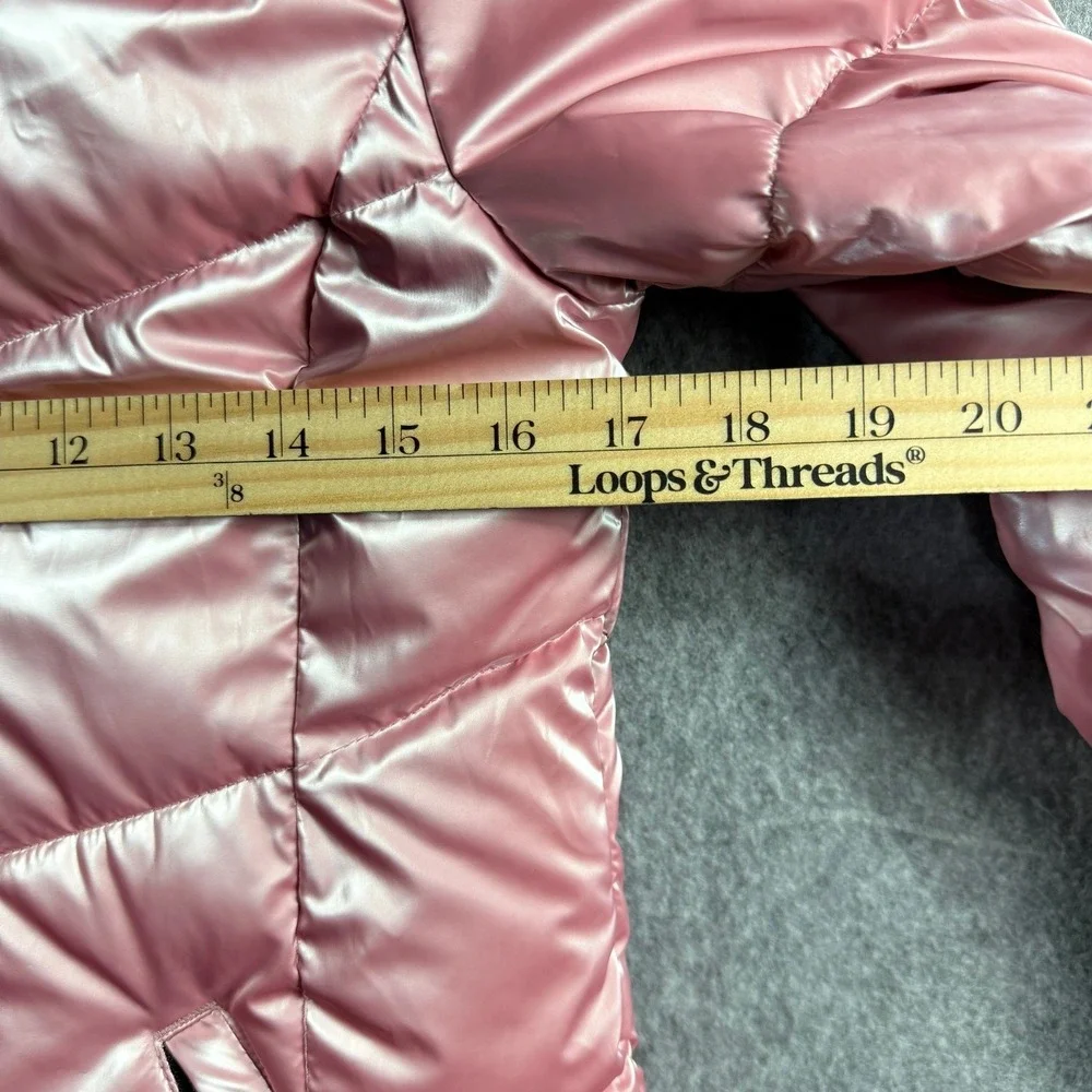 Justice Girls Size 12 Metallic‎ Pink Puffer Jacket Sherpa Lined Faux Fur Hood